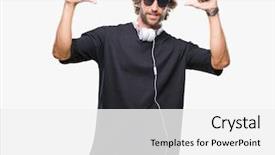  Presentation with old man and music - PPT theme with hispanic man listening to music background and a  colored foreground