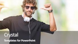  Presentation with music headphones - Audience pleasing slides consisting of hispanic man listening to music backdrop and a  colored foreground