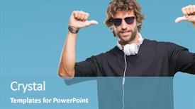  Presentation with music headphones - Beautiful PPT theme featuring hispanic man listening to music backdrop and a  colored foreground