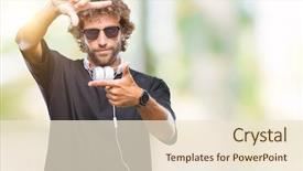  Presentation with music headphones - PPT theme enhanced with hispanic man listening to music background and a lemonade colored foreground