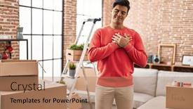  Presentation with chest - Presentation theme having hispanic-man-moving background and a coral colored foreground