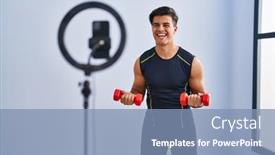  Presentation with recording - Presentation design featuring hispanic-man-recording-training-tutorial background and a light blue colored foreground