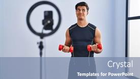  Presentation with recording - Presentation theme enhanced with hispanic-man-recording-training-tutorial background and a seafoam green colored foreground