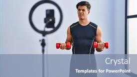  Presentation with recording - PPT theme with hispanic-man-recording-training-tutorial background and a seafoam green colored foreground