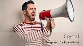  Presentation with protest - Slide deck having hispanic-man-shouting-angry background and a soft green colored foreground