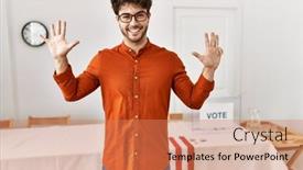  Presentation with election - Theme having hispanic-man-standing-by-election background and a  colored foreground