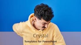  Presentation with back pain - Presentation featuring hispanic-man-standing-over-blue background and a  colored foreground