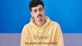  Presentation with blue eyes - Presentation theme consisting of hispanic-man-standing-over-blue background and a lemonade colored foreground