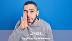  Presentation with blue - Slides featuring hispanic-man-standing-over-blue background and a gray colored foreground