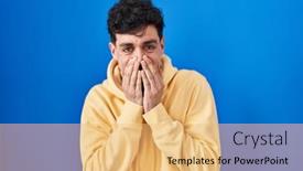  Presentation with scandal - PPT theme consisting of hispanic-man-standing-over-blue background and a yellow colored foreground