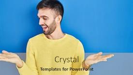  Presentation with comparison - Presentation theme consisting of hispanic-man-standing-over-blue background and a yellow colored foreground