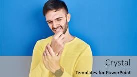 Presentation with arthritis - Presentation design with hispanic-man-standing-over-blue background and a yellow colored foreground