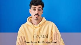  Presentation with forbidden - PPT layouts enhanced with hispanic-man-standing-over-blue background and a coral colored foreground