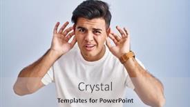  Presentation with deaf - Slide deck with hispanic-man-standing-over-blue background and a light gray colored foreground