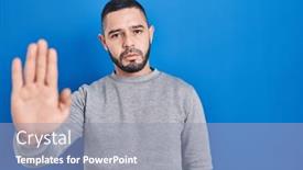  Presentation with sing - Slide set with hispanic-man-standing-over-blue background and a gray colored foreground