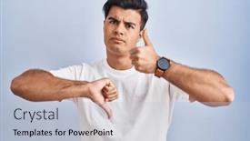  Presentation with conflict - Slides featuring hispanic-man-standing-over-blue background and a lemonade colored foreground