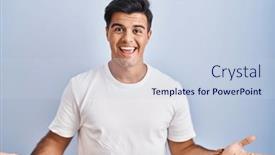  Presentation with greetings - PPT theme consisting of hispanic-man-standing-over-blue background and a  colored foreground