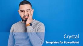 Presentation with depression - PPT theme featuring hispanic-man-standing-over-blue background and a teal colored foreground