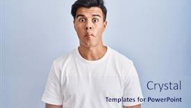  Presentation with lips - Slide set with hispanic-man-standing-over-blue background and a light blue colored foreground