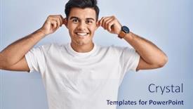  Presentation with ears - Presentation featuring hispanic-man-standing-over-blue background and a lemonade colored foreground