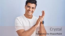  Presentation with joyful - Presentation theme featuring hispanic-man-standing-over-blue background and a coral colored foreground