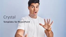  Presentation with panic - Presentation design consisting of hispanic-man-standing-over-blue background and a lemonade colored foreground