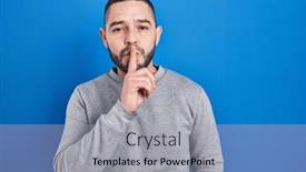  Presentation with secret - Presentation theme enhanced with hispanic-man-standing-over-blue background and a light gray colored foreground