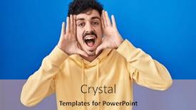  Presentation with blue - Presentation design with hispanic-man-standing-over-blue and a yellow colored foreground