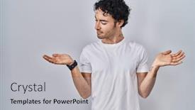  Presentation with hispanic - Slide deck consisting of hispanic-man-standing-over-isolated background and a light gray colored foreground