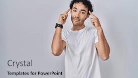  Presentation with great idea - Slide set featuring hispanic-man-standing-over-isolated background and a light gray colored foreground