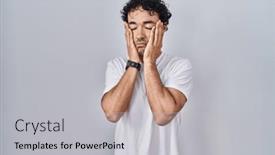  Presentation with sadness - Slide deck enhanced with hispanic-man-standing-over-isolated background and a light gray colored foreground