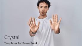  Presentation with forbidden - PPT theme consisting of hispanic-man-standing-over-isolated background and a light gray colored foreground