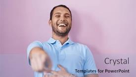  Presentation with shame - Presentation design enhanced with hispanic-man-standing-over-pink background and a light blue colored foreground