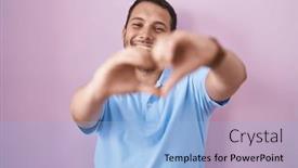  Presentation with romantic love - PPT theme having hispanic-man-standing-over-pink background and a light blue colored foreground