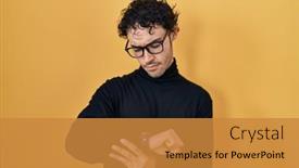  Presentation with yellow - PPT theme consisting of hispanic-man-standing-over-yellow background and a gold colored foreground