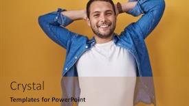  Presentation with yellow - Presentation theme with hispanic-man-standing-over-yellow background and a gold colored foreground