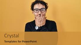  Presentation with scandal - Slide set having hispanic-man-standing-over-yellow background and a gold colored foreground