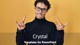  Presentation with rock music - Presentation design consisting of hispanic-man-standing-over-yellow background and a wine colored foreground