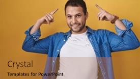  Presentation with great idea - Presentation theme with hispanic-man-standing-over-yellow background and a gold colored foreground