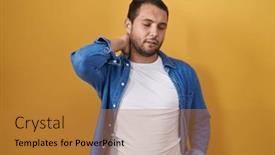  Presentation with injury - Presentation design featuring hispanic-man-standing-over-yellow background and a gold colored foreground