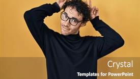  Presentation with bunny - Presentation theme featuring hispanic-man-standing-over-yellow background and a wine colored foreground