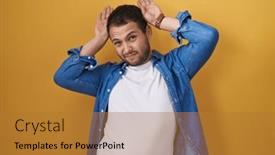  Presentation with bunny - Theme with hispanic-man-standing-over-yellow background and a gold colored foreground