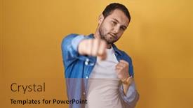  Presentation with yellow - Presentation theme enhanced with hispanic-man-standing-over-yellow background and a gold colored foreground