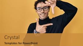  Presentation with yellow - PPT theme having hispanic-man-standing-over-yellow background and a gold colored foreground