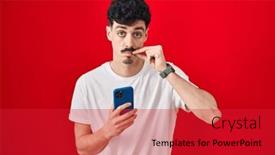  Presentation with lips mouth - Presentation enhanced with hispanic-man-using-smartphone-over background and a red colored foreground
