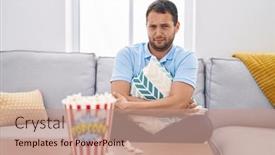  Presentation with home - Presentation theme enhanced with hispanic-man-watching-tv background and a  colored foreground