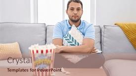  Presentation with simple - Slide set consisting of hispanic-man-watching-tv background and a coral colored foreground