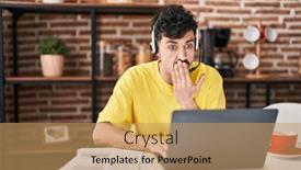  Presentation with call center - Presentation theme featuring hispanic-man-wearing-call-center background and a coral colored foreground