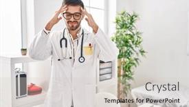 Presentation with stress - PPT theme featuring hispanic-man-wearing-doctor-uniform background and a light gray colored foreground