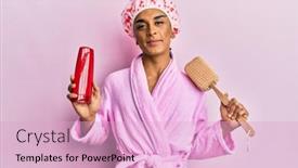  Presentation with shampoo - Audience pleasing slides consisting of hispanic-man-wearing-make-up backdrop and a lemonade colored foreground